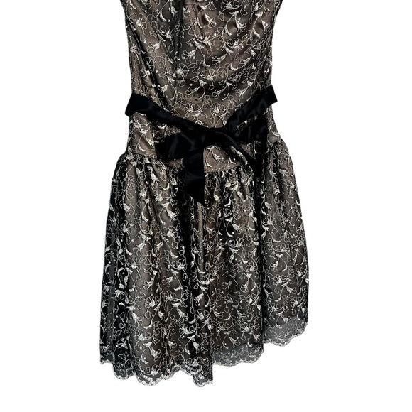 Gunne Sax Black Gold Bow Waist Mesh Lace Overlay Mini Vintage Y2K Prom Dress - Picture 4 of 14